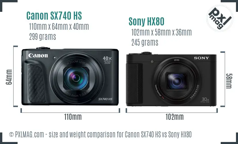 Canon SX740 HS vs Sony HX80 size comparison