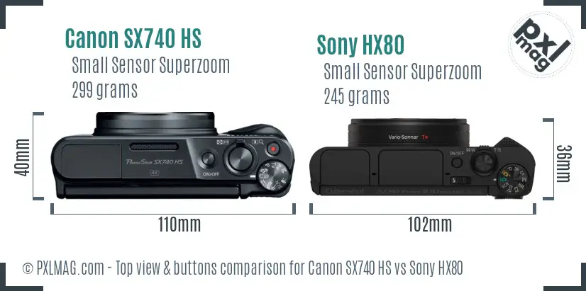 Canon SX740 HS vs Sony HX80 top view buttons comparison