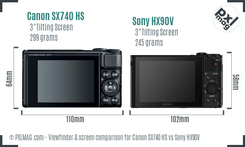 Canon SX740 HS vs Sony HX90V Screen and Viewfinder comparison