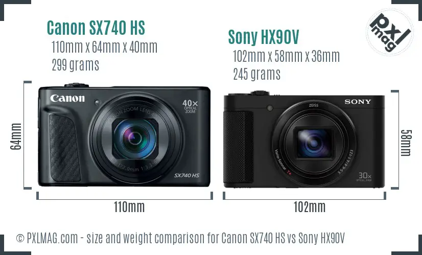 Canon SX740 HS vs Sony HX90V size comparison