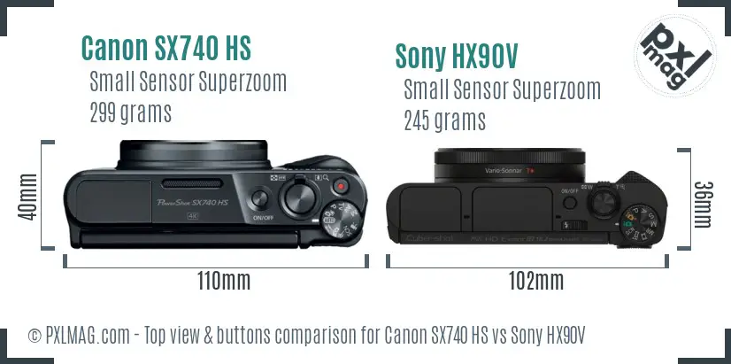 Canon SX740 HS vs Sony HX90V top view buttons comparison