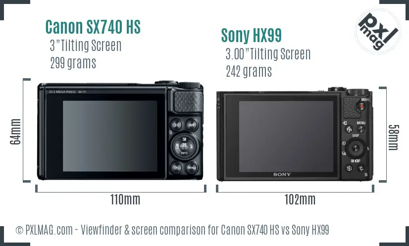 Canon SX740 HS vs Sony HX99 Screen and Viewfinder comparison