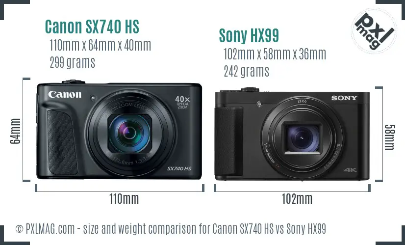 Canon SX740 HS vs Sony HX99 size comparison