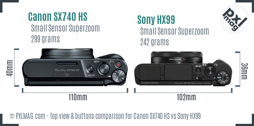 Canon SX740 HS vs Sony HX99 top view buttons comparison