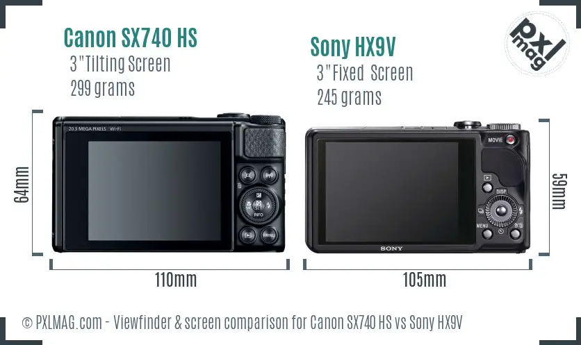 Canon SX740 HS vs Sony HX9V Screen and Viewfinder comparison