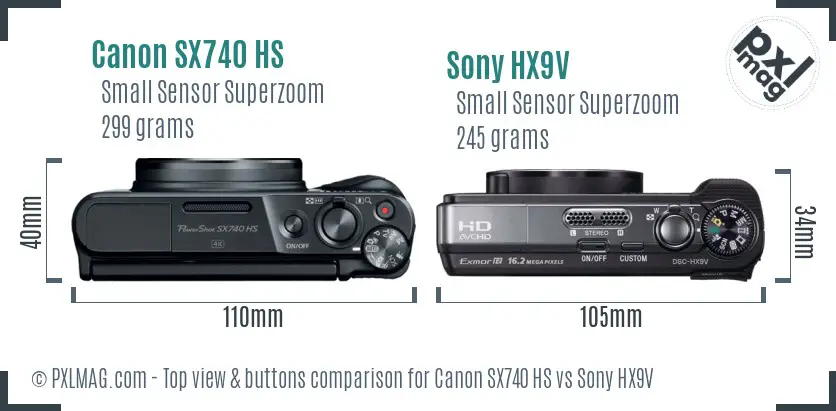 Canon SX740 HS vs Sony HX9V top view buttons comparison