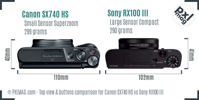 Canon SX740 HS vs Sony RX100 III top view buttons comparison Canon SX740 HS vs Sony RX100 III top view buttons comparison