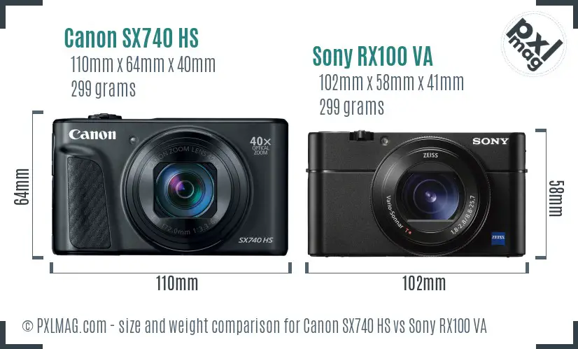 Canon SX740 HS vs Sony RX100 VA size comparison