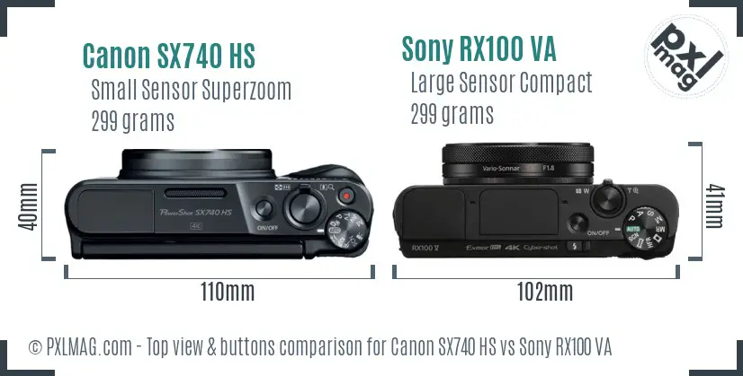 Canon SX740 HS vs Sony RX100 VA top view buttons comparison