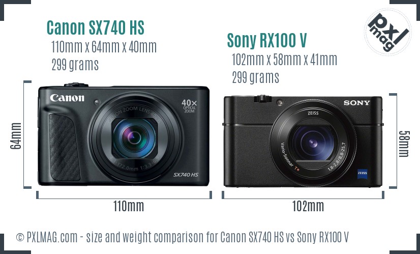 Canon SX740 HS vs Sony RX100 V size comparison Canon SX740 HS vs Sony RX100 V size comparison