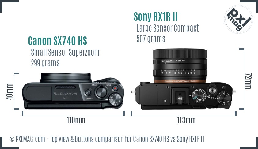 Canon SX740 HS vs Sony RX1R II top view buttons comparison