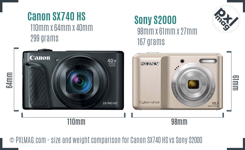 Canon SX740 HS vs Sony S2000 size comparison