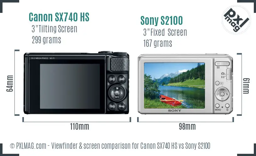 Canon SX740 HS vs Sony S2100 Screen and Viewfinder comparison