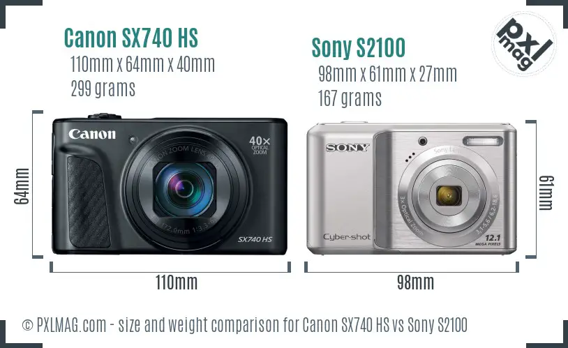 Canon SX740 HS vs Sony S2100 size comparison