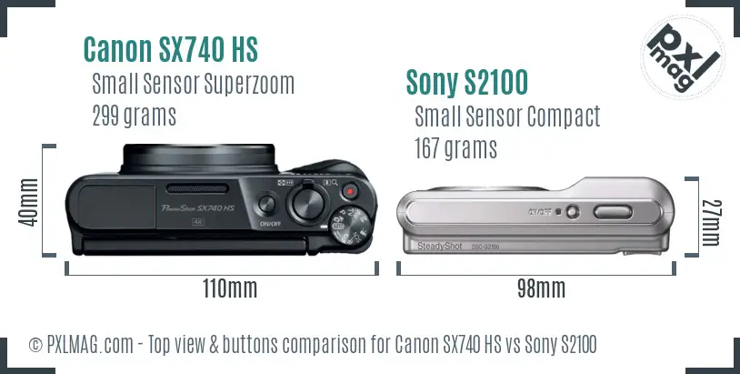 Canon SX740 HS vs Sony S2100 top view buttons comparison