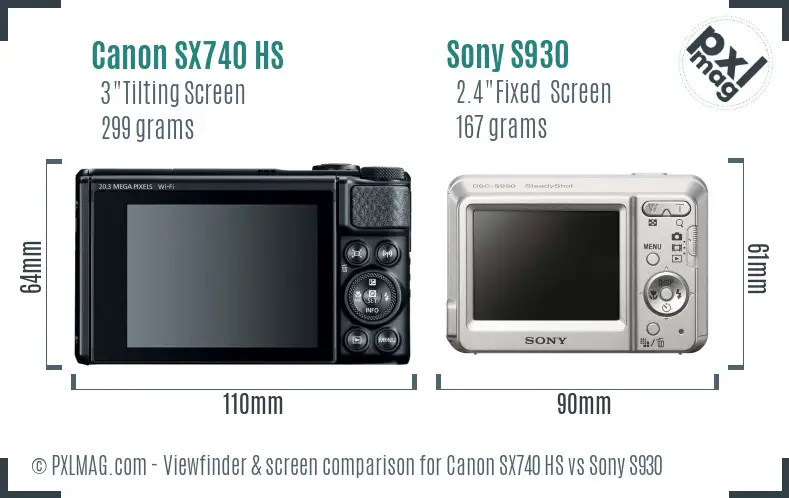 Canon SX740 HS vs Sony S930 Screen and Viewfinder comparison