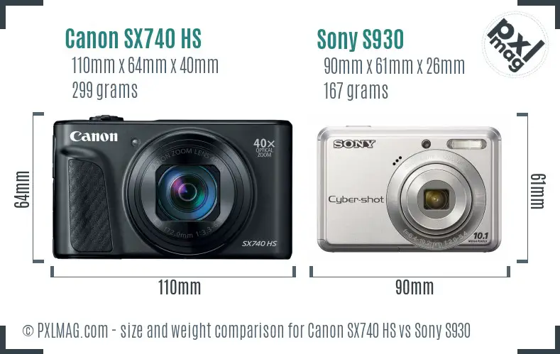 Canon SX740 HS vs Sony S930 size comparison