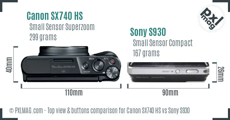 Canon SX740 HS vs Sony S930 top view buttons comparison