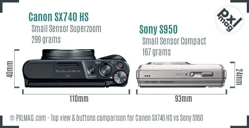 Canon SX740 HS vs Sony S950 top view buttons comparison Canon SX740 HS vs Sony S950 top view buttons comparison