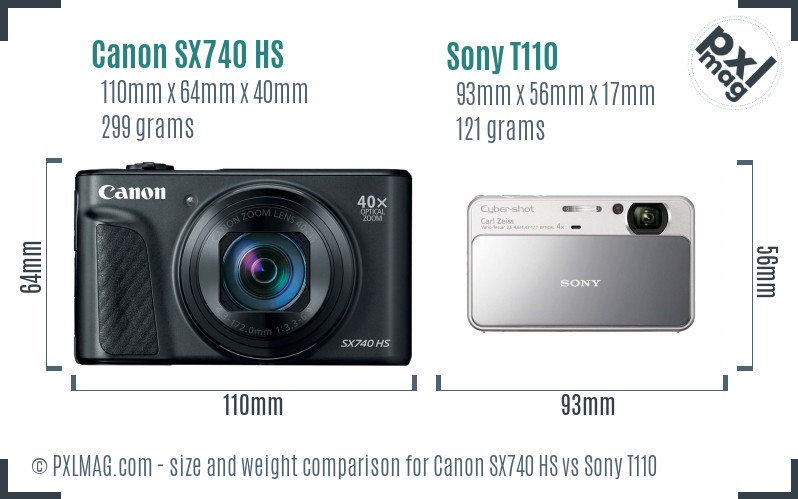 Canon SX740 HS vs Sony T110 size comparison Canon SX740 HS vs Sony T110 size comparison