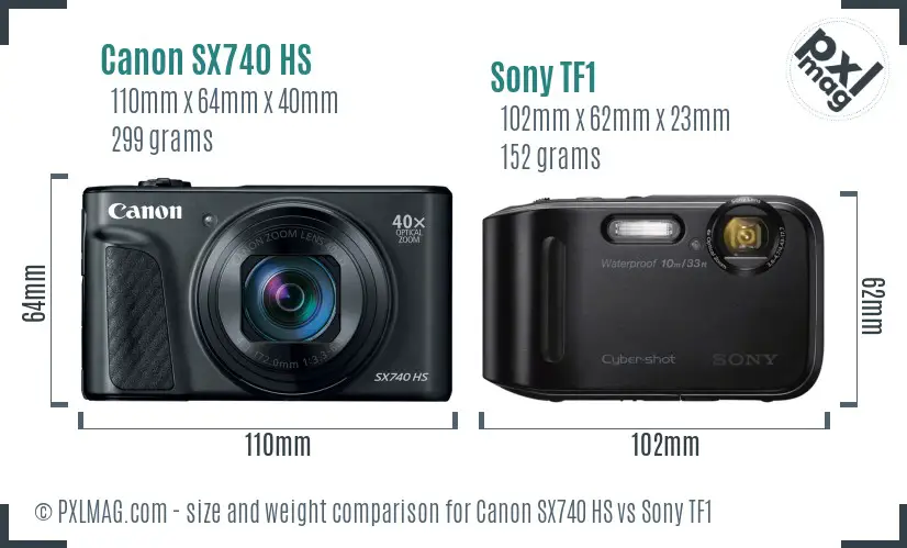 Canon SX740 HS vs Sony TF1 size comparison