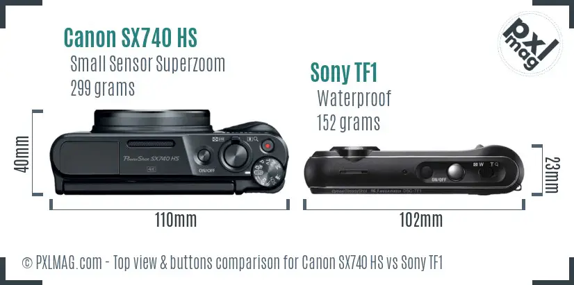 Canon SX740 HS vs Sony TF1 top view buttons comparison