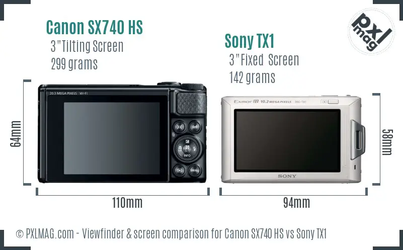 Canon SX740 HS vs Sony TX1 Screen and Viewfinder comparison
