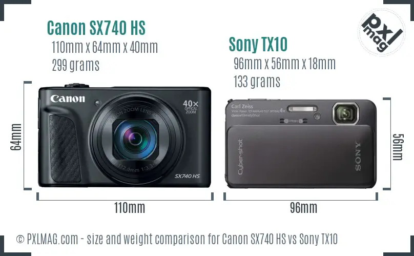 Canon SX740 HS vs Sony TX10 size comparison