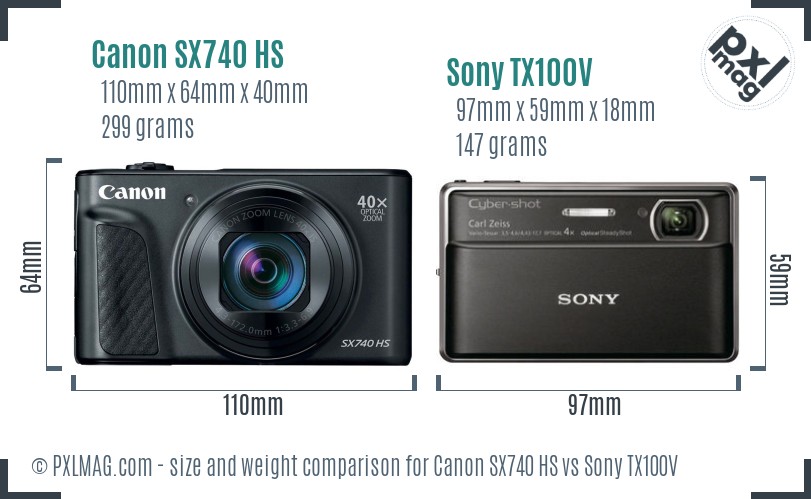 Canon SX740 HS vs Sony TX100V size comparison