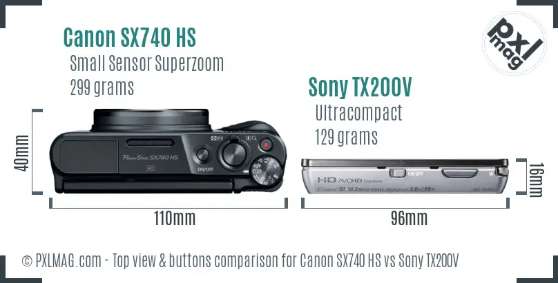 Canon SX740 HS vs Sony TX200V top view buttons comparison