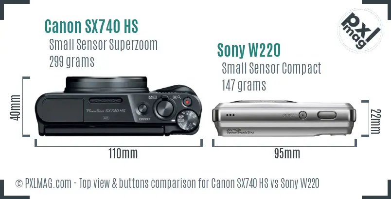 Canon SX740 HS vs Sony W220 top view buttons comparison