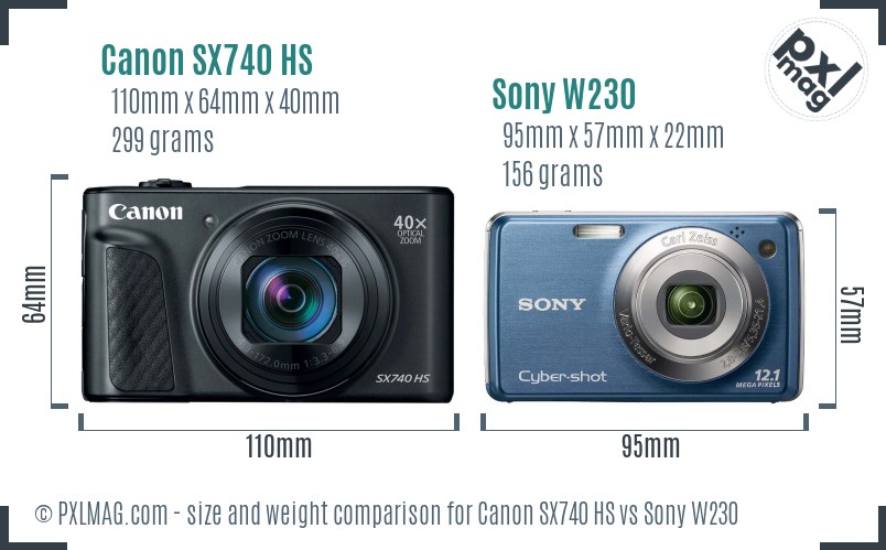 Canon SX740 HS vs Sony W230 size comparison
