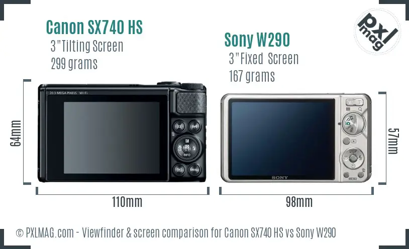 Canon SX740 HS vs Sony W290 Screen and Viewfinder comparison Canon SX740 HS vs Sony W290 Screen and Viewfinder comparison