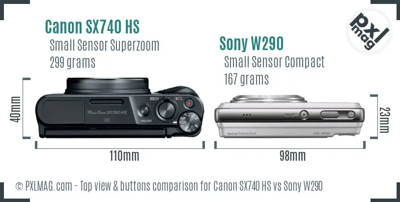 Canon SX740 HS vs Sony W290 top view buttons comparison Canon SX740 HS vs Sony W290 top view buttons comparison