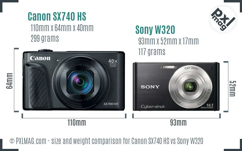 Canon SX740 HS vs Sony W320 size comparison Canon SX740 HS vs Sony W320 size comparison