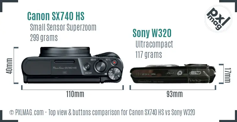 Canon SX740 HS vs Sony W320 top view buttons comparison Canon SX740 HS vs Sony W320 top view buttons comparison