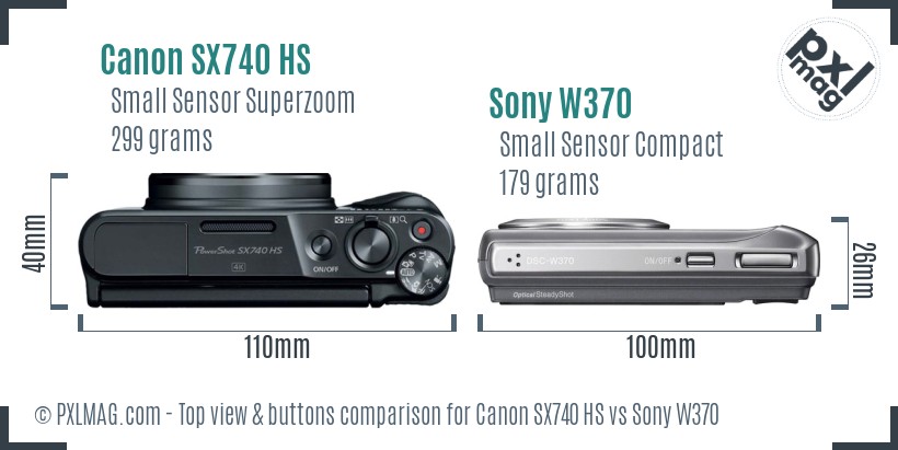 Canon SX740 HS vs Sony W370 top view buttons comparison