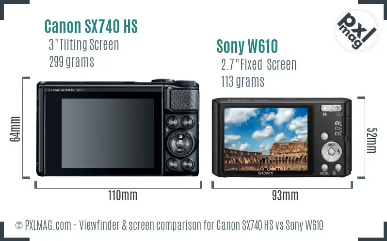 Canon SX740 HS vs Sony W610 Screen and Viewfinder comparison Canon SX740 HS vs Sony W610 Screen and Viewfinder comparison