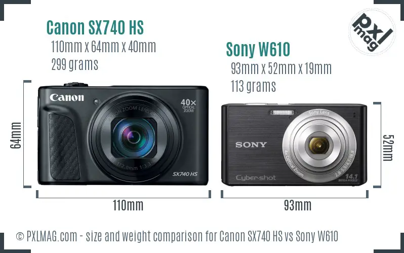 Canon SX740 HS vs Sony W610 size comparison Canon SX740 HS vs Sony W610 size comparison