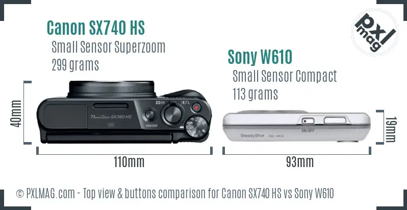 Canon SX740 HS vs Sony W610 top view buttons comparison Canon SX740 HS vs Sony W610 top view buttons comparison