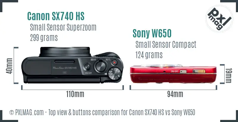 Canon SX740 HS vs Sony W650 top view buttons comparison