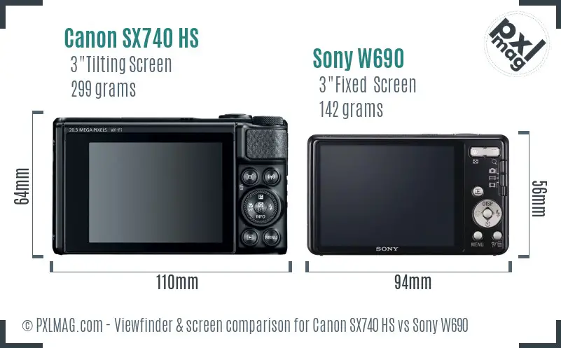 Canon SX740 HS vs Sony W690 Screen and Viewfinder comparison