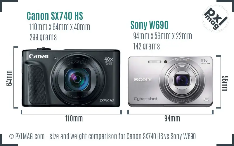 Canon SX740 HS vs Sony W690 size comparison