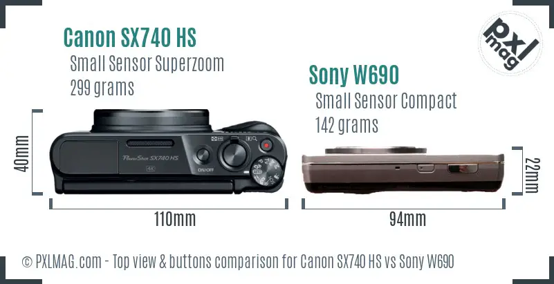 Canon SX740 HS vs Sony W690 top view buttons comparison