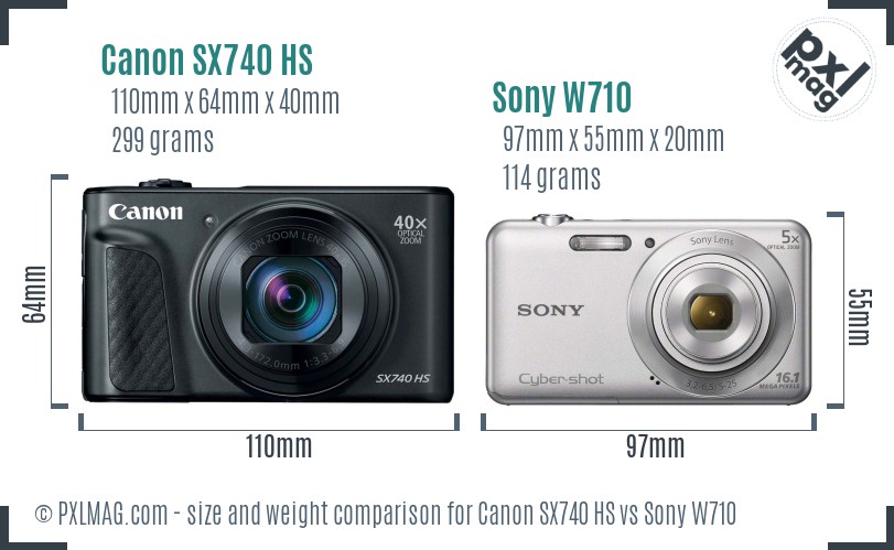 Canon SX740 HS vs Sony W710 size comparison