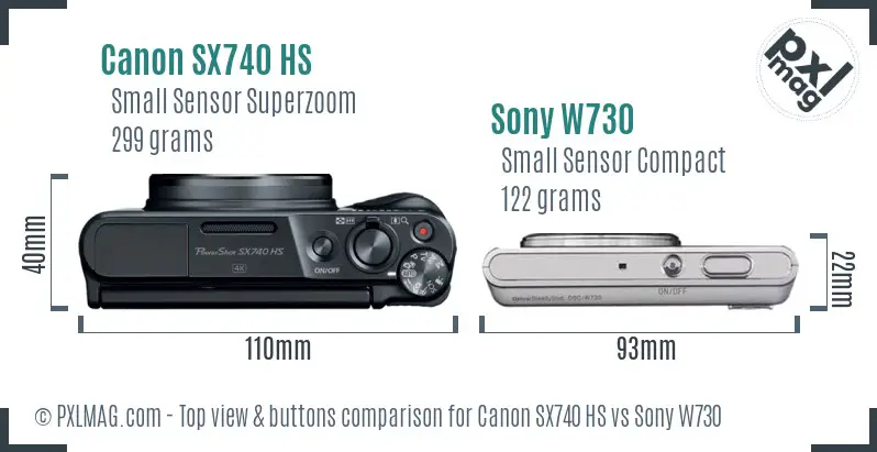 Canon SX740 HS vs Sony W730 top view buttons comparison
