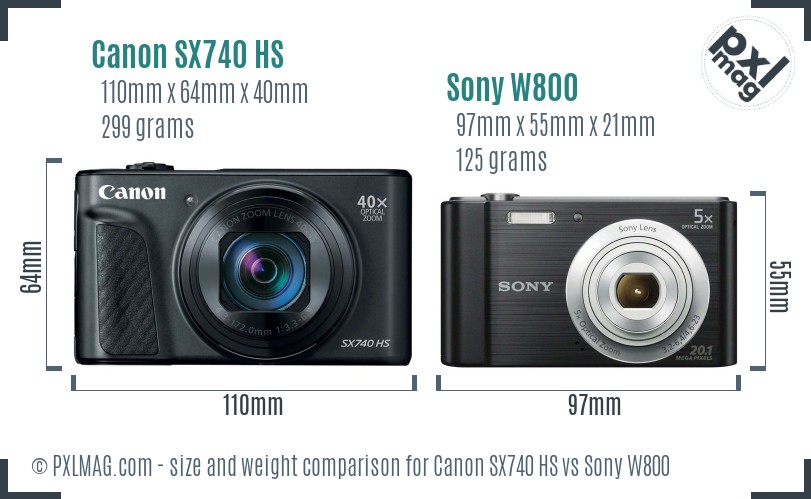 Canon SX740 HS vs Sony W800 size comparison