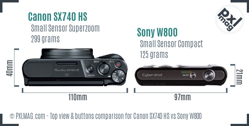Canon SX740 HS vs Sony W800 top view buttons comparison