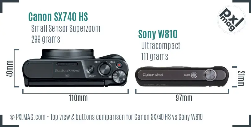 Canon SX740 HS vs Sony W810 top view buttons comparison Canon SX740 HS vs Sony W810 top view buttons comparison