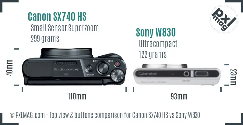 Canon SX740 HS vs Sony W830 top view buttons comparison Canon SX740 HS vs Sony W830 top view buttons comparison